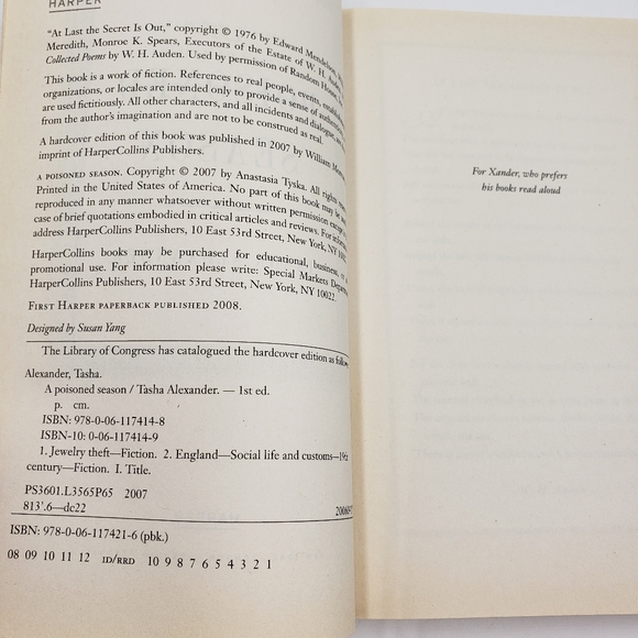 3/$12 Tasha Alexander A Poisoned Season Paperback Book - Picture 4 of 6